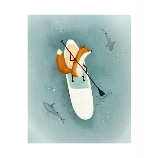"Foxy Paddle" - A Fin-tastic Art Print