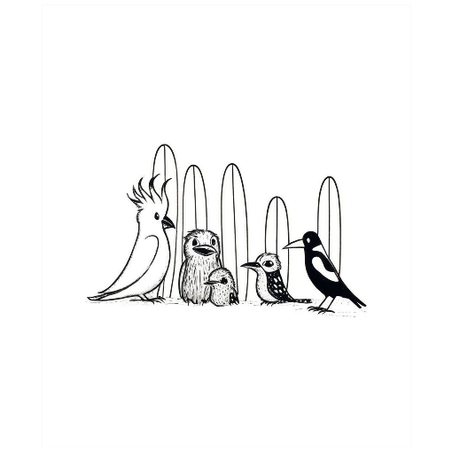 "Bird Board Meeting" – A Feathered Surf Squad