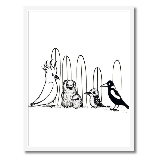"Bird Board Meeting" – A Feathered Surf Squad